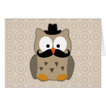 Owl with Mustache and Hat Greeting Cards