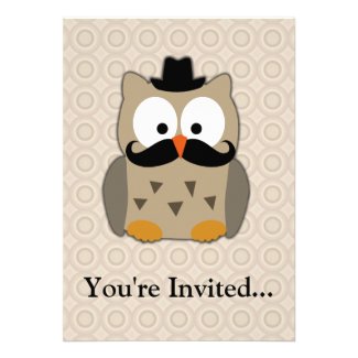 Owl with Mustache and Hat Invites