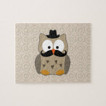 Owl with Mustache and Hat Jigsaw Puzzle