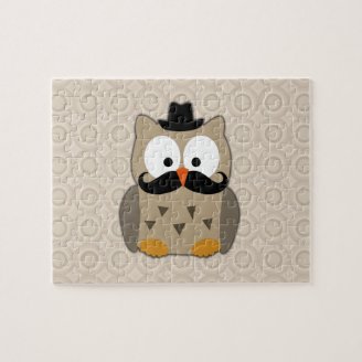 Owl with Mustache and Hat Jigsaw Puzzle