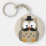 Owl with Mustache and Hat Key Chains