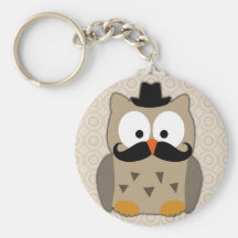 Owl with Mustache and Hat Key Chains