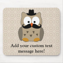 Owl with Mustache and Hat Mousepads