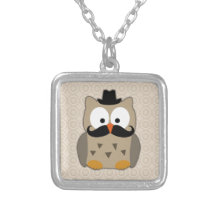 Owl with Mustache and Hat Necklaces