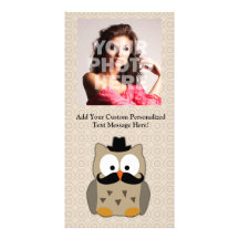 Owl with Mustache and Hat Personalized Photo Card