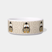 Owl with Mustache and Hat Pet Water Bowl