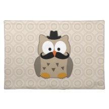 Owl with Mustache and Hat Place Mat