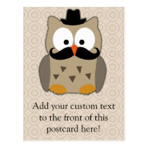 Owl with Mustache and Hat Postcards