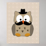 Owl with Mustache and Hat Posters