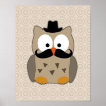 Owl with Mustache and Hat Posters