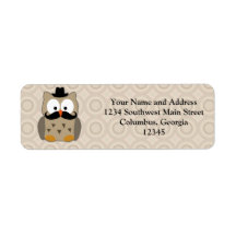 Owl with Mustache and Hat Return Address Labels