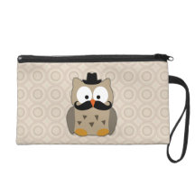 Owl with Mustache and Hat Wristlet Clutches