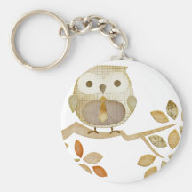 Owl with Tie in Tree Key Chain