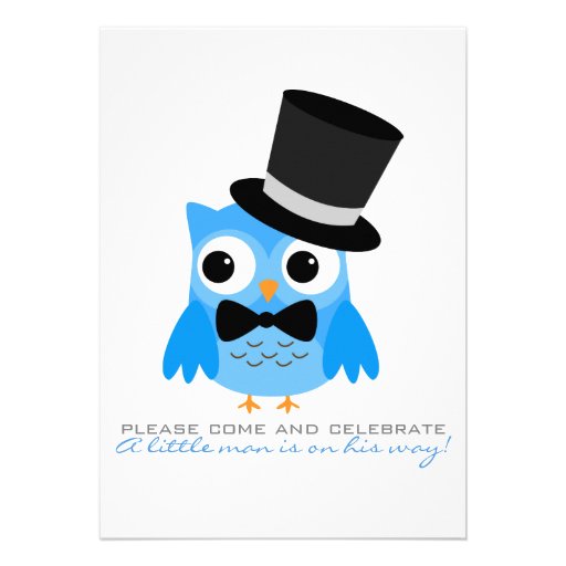 Owl with Top Hat & Bow Tie Baby Shower Invitation (front side)