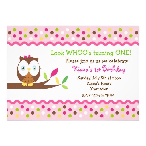 Owl Woodland Bird Birthday Party Invitations (front side)