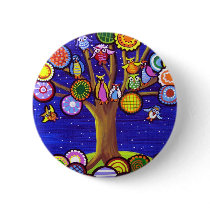Owls and Blossoms Fun Folk Art buttons