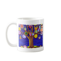 Owls and Blossoms Fun Folk Art Mug