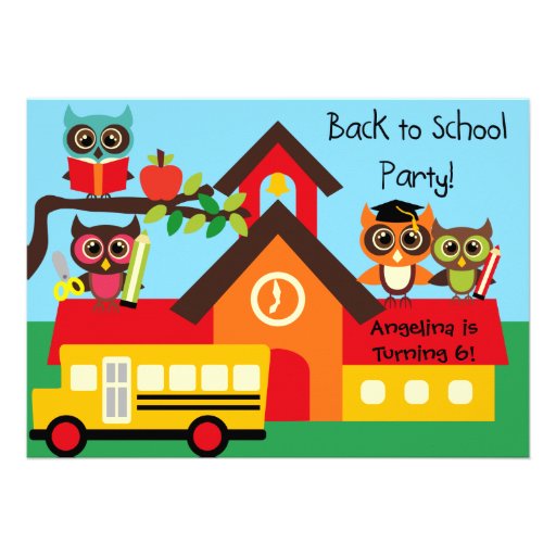 Owls Back to School Birthday 5x7 Invitation