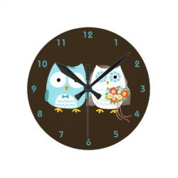 Owls Bride and Groom - Cute Wedding Couple Round Wall Clocks