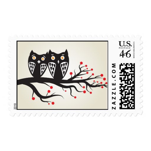 Owls couple in love postage