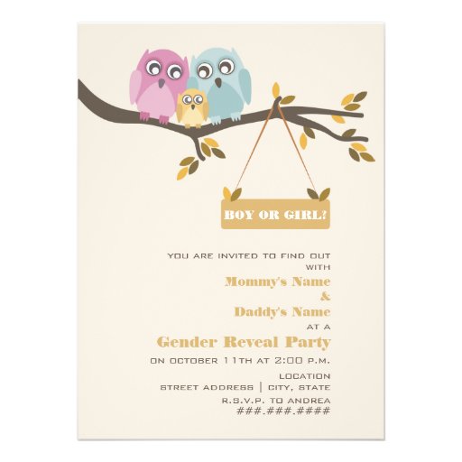 Owls Fall Gender Reveal Party Invitation (front side)