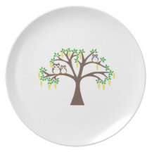 Owls in a Laburnum Tree Dinner Plate