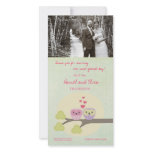 Owls In Love Green Thank You Wedding Photo Card
