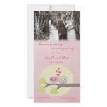Owls In Love Pink Thank You Wedding Photo Card