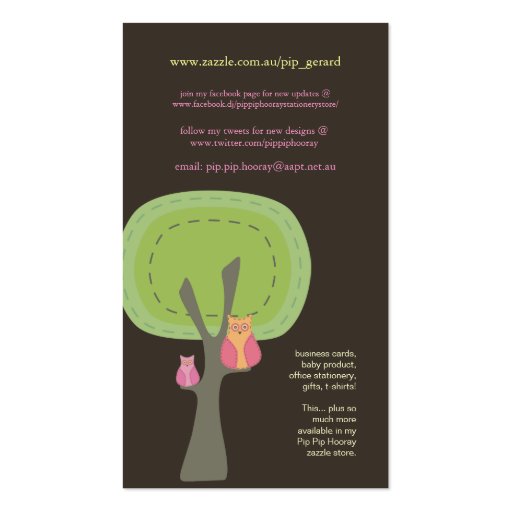 Owls in Tree Online Store Business Profile Card Business Card Templates (back side)