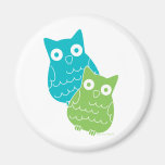 Owls of Blue and Green Fridge Magnet