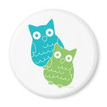 Owls of Blue and Green Fridge Magnet