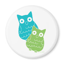 Owls of Blue and Green magnets