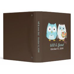 Owls Wedding - Bride and Groom with Custom Text 3 Ring Binders