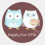 Owls Wedding Bride and Groom with Custom Text Stickers