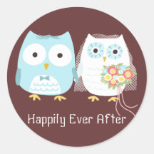 Owls Wedding Bride and Groom with Custom Text Stickers