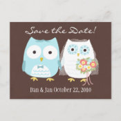 cute Owls Wedding Save the Date postcard