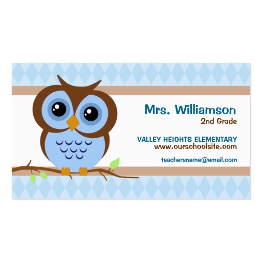 Owly Blue Teacher Business Cards (front side)