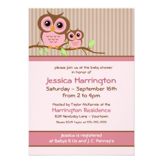 Owly Pink Baby Shower Invitations