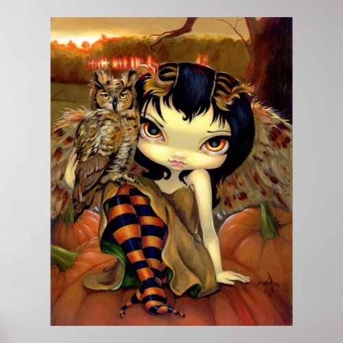 Owlyn in Autumn ART PRINT owl fairy halloween print