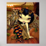 Owlyn in Autumn ART PRINT owl fairy halloween posters