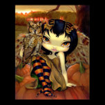 Owlyn in Autumn ART PRINT owl fairy halloween