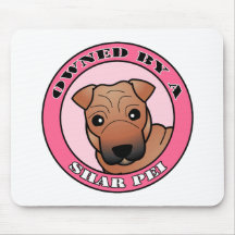 Owned by A Shar Pei - Red Coat with Mask - Pink Mouse Pad