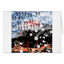 Oyama 祇 shrine and flower and penguin greeting cards