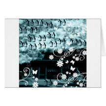 Oyama 祇 shrine and flower and penguin greeting cards