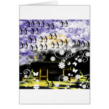 Oyama 祇 shrine and flower and penguin card