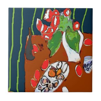 Oysters and Satsumas Fauvist Still Life Tiles