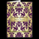 P1 Gold Purple Damask  Invitation Template cards