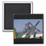 P51 Mustang, Rear View.(flag)_WWII Planes 2 Inch Square Magnet