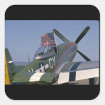 P51 Mustang, Rear View.(flag)_WWII Planes Square Sticker