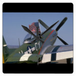 P51 Mustang, Rear View.(flag)_WWII Planes Square Wall Clock